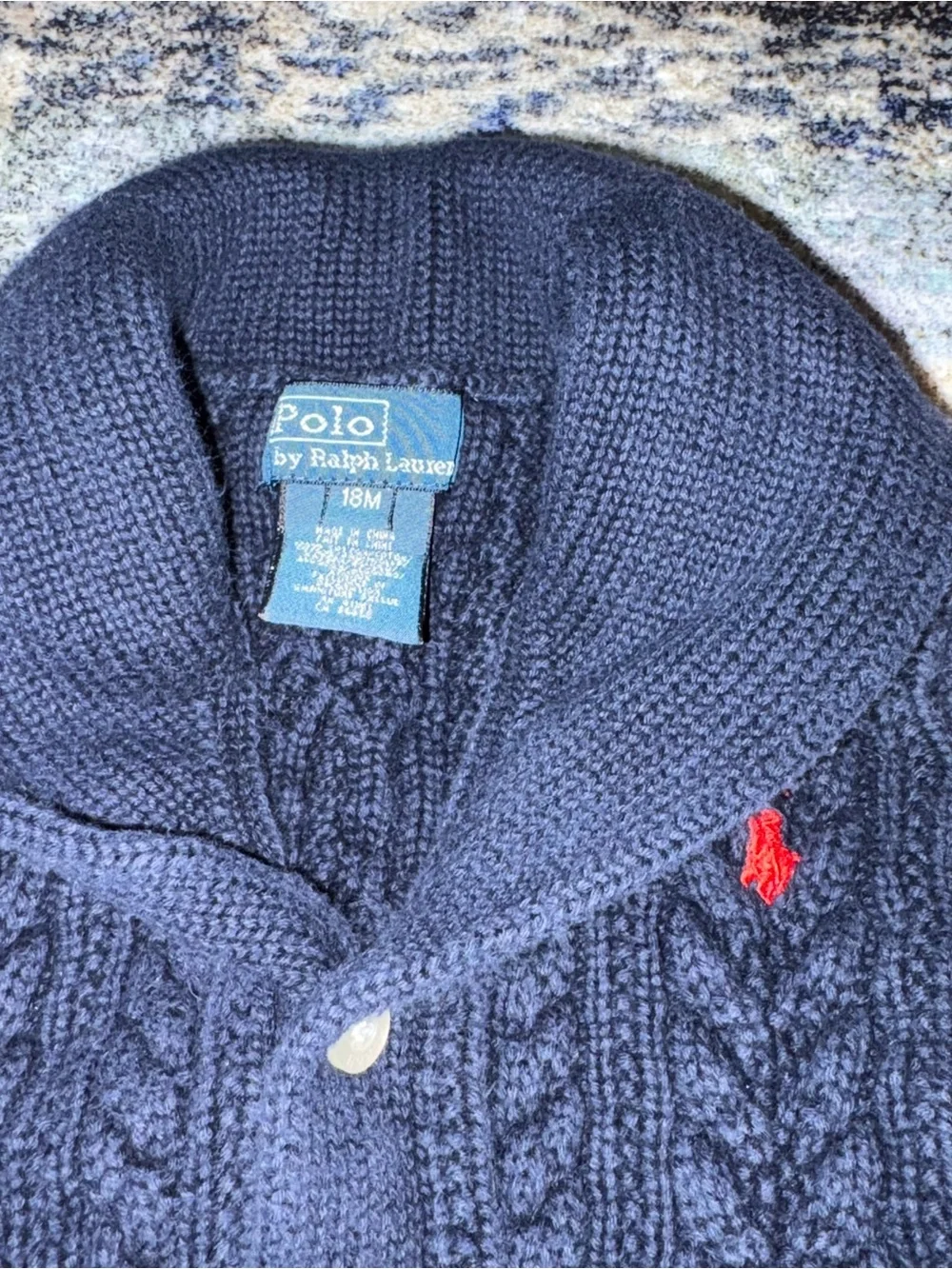 Vintage Polo Ralph Lauren Navy Cable-Knit Shawl Collar Cardigan